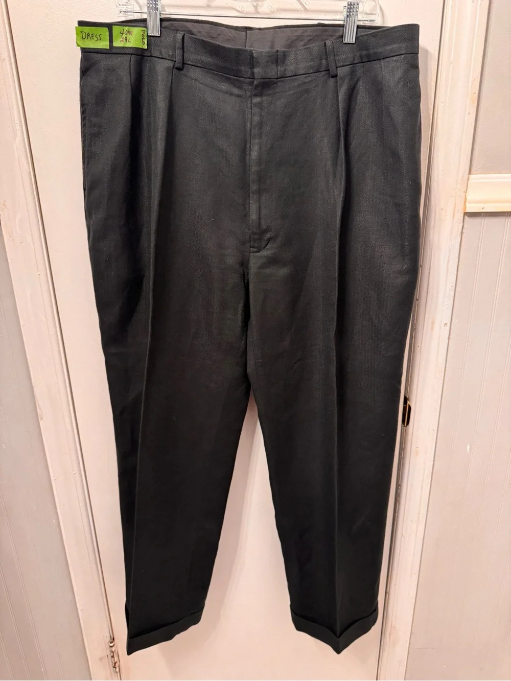 Polo Ralph Lauren Mens 40x29 Charcoal Gray Herringbone Wool Trousers Vintage